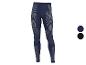 Legging bleu foncé à rayures grises avec échantillons de couleurs.