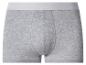 Grijze katoenen boxershort voor heren met witte elastische tailleband.