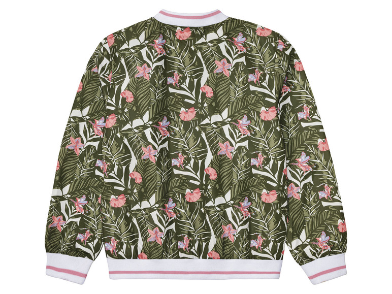 Une veste bomber verte avec un imprimé floral tropical.
