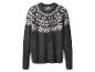 Grijze gebreide trui met roze en wit Fair Isle patroon