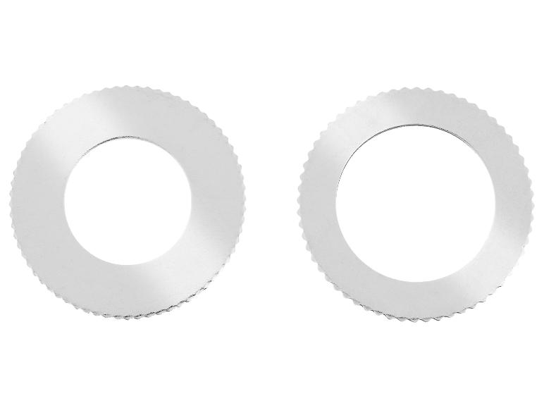 Deux rondelles métalliques dentelées.