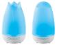 Deux diffuseurs d'arômes bleus, l'un avec un dessus en forme de tulipe et l'autre avec un dessus lisse et arrondi.