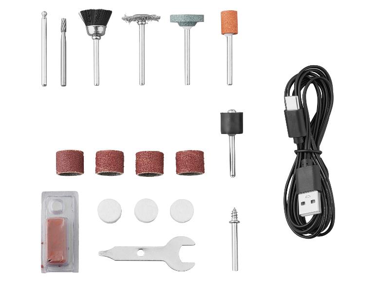 Polijstaccessoires: slijpschijven, borstels, bits, USB-kabel.