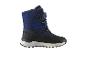 Donkerblauwe kindersnowboots met zwarte zool en blauw patroon.