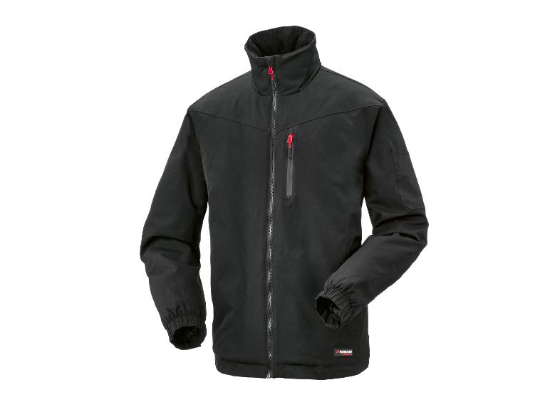Zwarte PARKSIDE werkjas met rode ritsdetails.