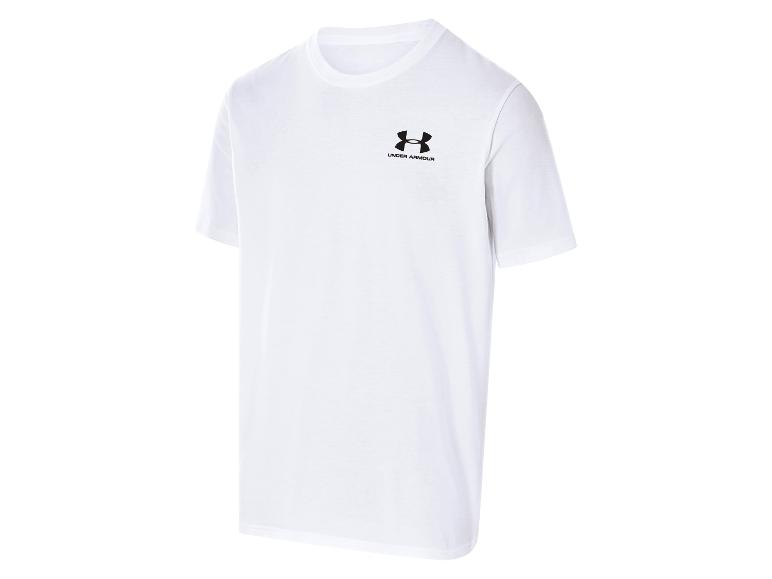 T-shirt blanc pour homme avec un petit logo noir sur la poitrine gauche