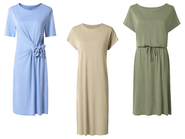 Trois robes pour femmes en bleu, beige et vert olive.