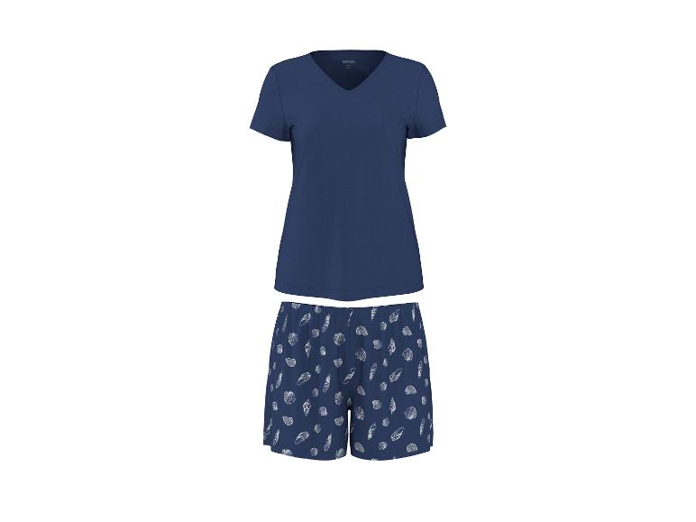 Damespyjama met korte mouwen en short met schelpenpatroon.