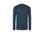 Donkerblauw shirt met lange mouwen, achterkant op witte achtergrond.