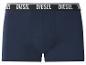 Donkerblauwe herenboxershort met een zwarte tailleband met witte letters.