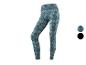 Dames sportlegging met turquoise en goud marmerpatroon, met het woord 'SPORT' op de kuit.
