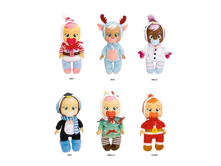 Poupées sur le thème de Noël, dont un renne, un bonhomme de neige et le Père Noël.