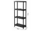 Étagère en plastique noire à 4 niveaux, dimensions 138cm (H) x 60cm (L) x 30cm (P).