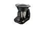 Robot de cuisine noir avec bol en acier inoxydable et couvercle transparent