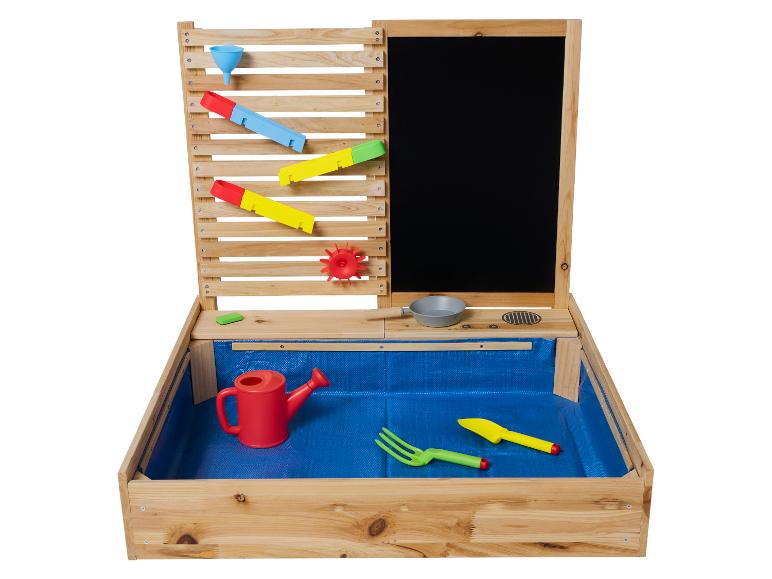 Table de jeu en bois sable et eau avec parcours d'eau, tableau noir et accessoires