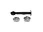 Zwarte koffieschep en twee metalen koffiefilters