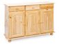 Een houten dressoir met drie deuren en drie laden.
