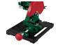 Support de meuleuse d'angle avec capot de protection rouge et base noire.