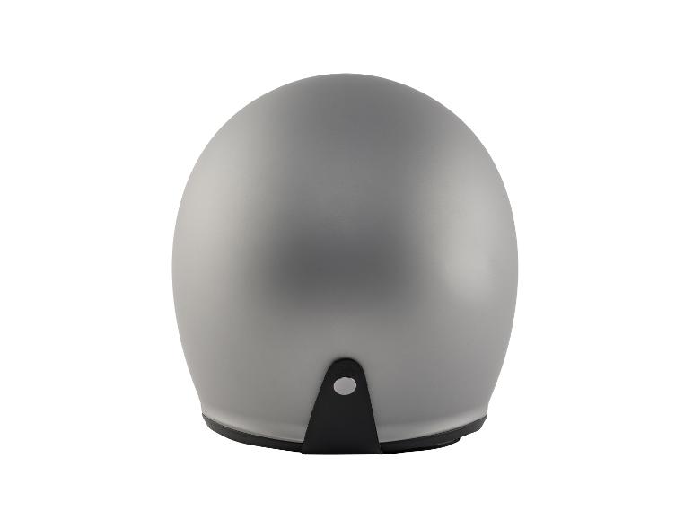 Un casque de moto gris avec une visière noire.