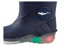 Bottes de pluie bleues avec un logo de requin et des semelles lumineuses.