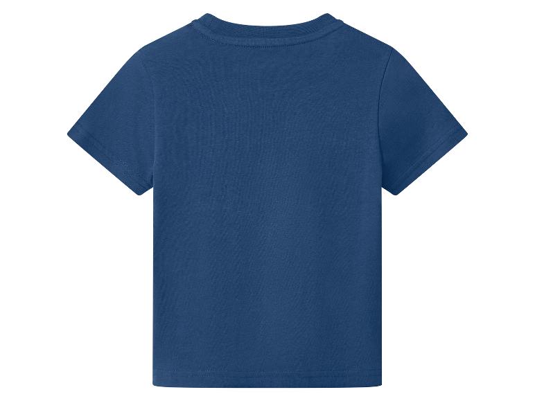 T-shirt bleu uni à manches courtes, vue de dos.