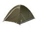 Tente de camping dôme Crivit verte avec des détails beiges et des haubans.