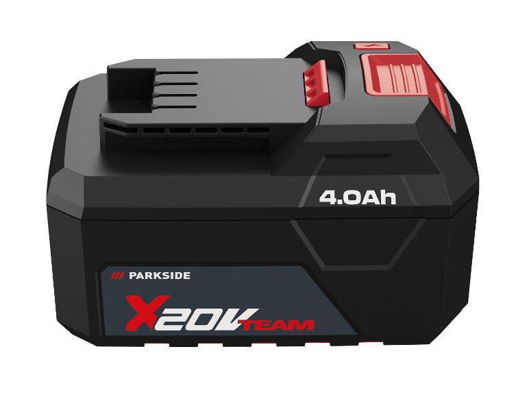 Batterie d'outil électrique 20V 4.0Ah, noire avec des accents rouges.
