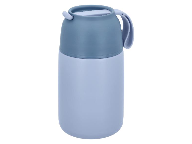 Tweekleurige blauw-lichtblauwe geïsoleerde fles met handvat en kleine tuit