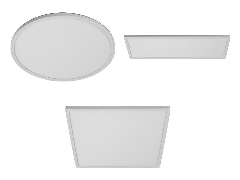 Panneaux lumineux LED blancs ronds, rectangulaires et carrés.