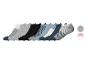 Lot de 10 paires de chaussettes invisibles pour hommes, tons bleus, gris et noirs, certaines rayées.