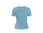 Vue arrière d'un t-shirt bleu pour femme à manches courtes en tissu côtelé.