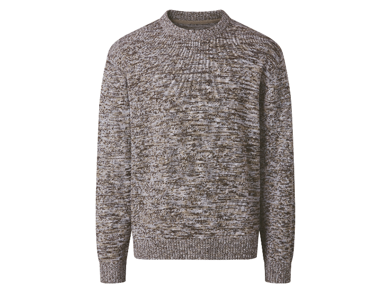 Beige gebreide trui met melange effect.