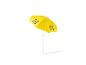 Gele strandparasol met Lidl-logo en geometrisch patroon.