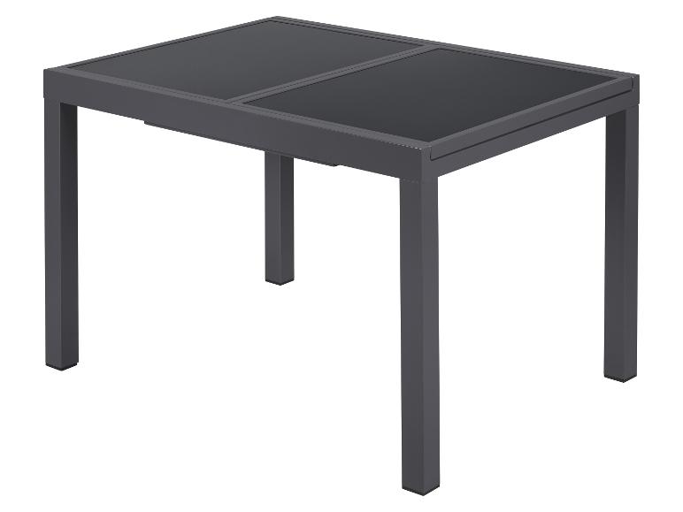 Grijze rechthoekige tuintafel met glazen blad