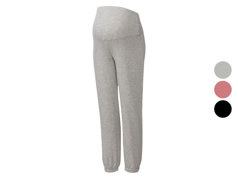 Grijze zwangerschapsjoggingbroek met verschillende kleuren opties.