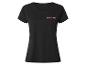 T-shirt noir pour femme avec le mot « BONJOUR » et de petits cœurs rouges.