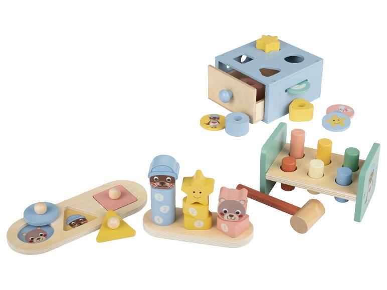 Ensemble de jouets en bois pour bébé avec trieur de formes, marteau et empileur
