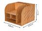 Organiseur en bois avec compartiments pour fournitures de bureau.