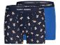 Twee herenboxers, één met peperkoekmannetjespatroon en de andere blauw