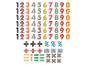 Chiffres et symboles colorés à motifs, idéaux pour l'apprentissage et le jeu.