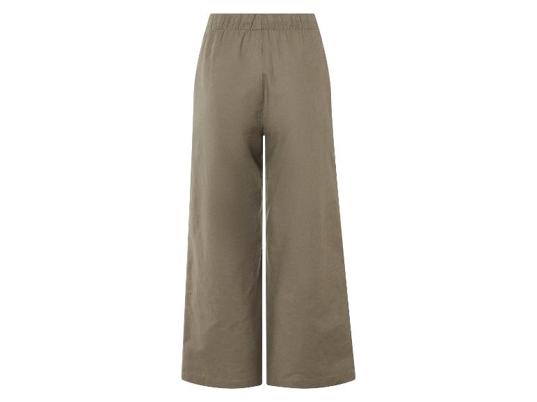 Wijde kaki broek met elastische tailleband.