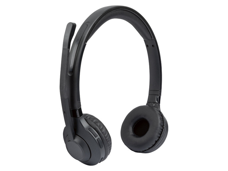 Zwarte draadloze headset met oorkussentjes.