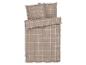 Bruin geruit beddengoed met twee kussens en een dekbedovertrek