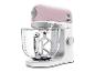 Robot pâtissier rose et blanc avec bol en verre et fouet