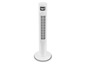 Un ventilateur de tour blanc et mince avec un écran numérique.