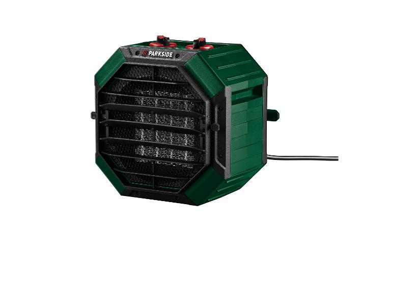 Chauffage électrique vert Parkside avec grille de protection