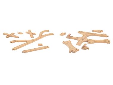 Set de rails en bois, 16 pièces / Set d'aiguillages, 11 pièces lupilu®