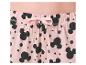 Gros plan d'un bas de pyjama rose avec des têtes de Mickey Mouse noires et des étoiles