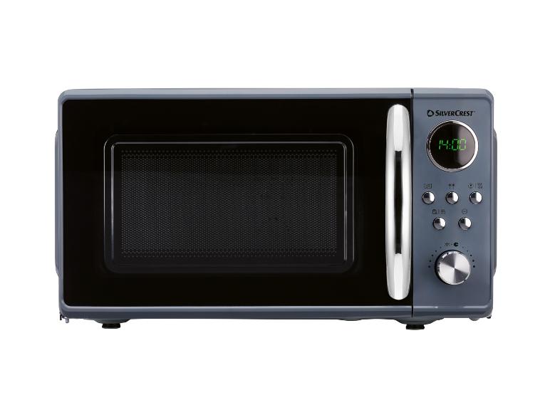 Micro-ondes SilverCrest gris, style rétro.