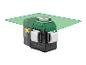Een groene laser waterpas met een batterijpack.